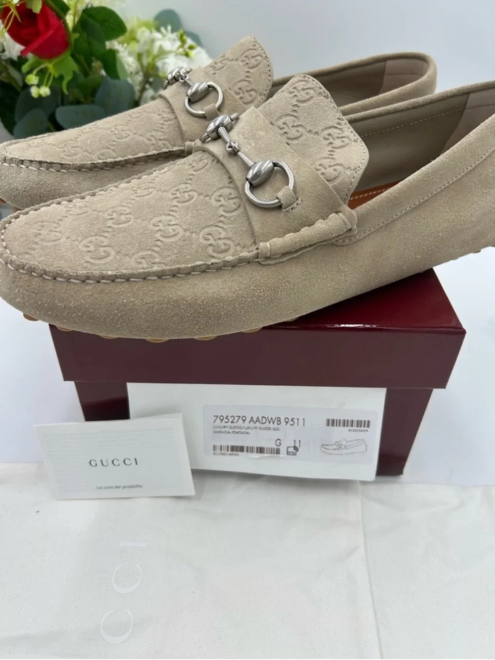 SOLD !!!! Men’s Gucci oatmeal GG Schweid driver loafer size 11 fits 12 US - Picture 6 of 11